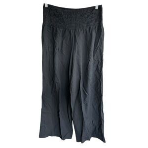 Chouyatou Women Casual Wide Leg Cotton Flax Loose Trousers Medium Black